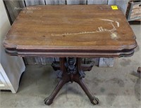 Vintage Wooden Side Table with Decorative Base