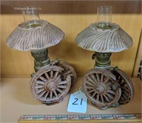 Set of 2 Western Themed Oil Table Top Oil Lamps