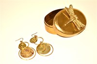 Brass Firefly Trinket Box with Earrings