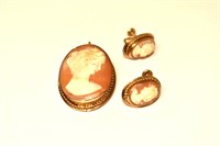 Van Dell Cameo Earrings and Pendant /Brooch Set