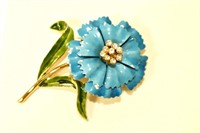 Vintage Trifari Blue Flower Brooch