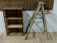 Vintage Wooden Ladder & Bookshelf