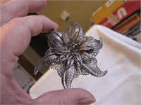 Large Vtg Sterling Silver Flower Brooch Pin 3"