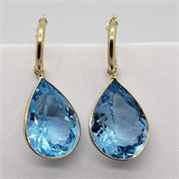$2525 14K Blue Topaz ~40Ct Hoop Earrings