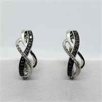 $600 S/Sil Black & White Diamonds 0.40Ct Earrings