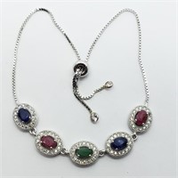 $500 S/Sil Sapphire Ruby Emerald Bracelet