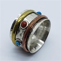 $200 S/Sil Gemstones With Spinning Top 8.20Gm Ring