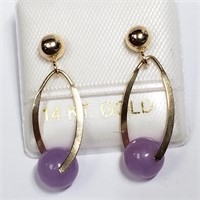 $300 14K Lavender Jadeite 6Mm Earrings