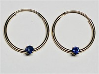 $250. 14KT Gold Sapphire(0.15ct) Hoop Earrings