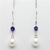 $800 14K Sapphire FW Pearl Earrings