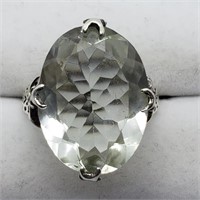 $250 S/Sil Large Green Amethyst 6.5Gm Ring