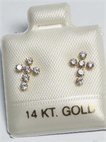 $150. 14KT Gold CZ Cross Shaped Earrings