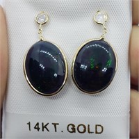 $3000 14K Enhanced Blk Opal 7Ct Dia 0.35Ct Earring