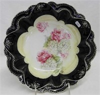RS Prussia 10 1/2" floral bowl w/black border