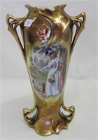 Royal Vienna 9" vase w/ Lady feeding chicks