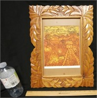LINNEN BLOCK PAINTING IN CARVED FRAME