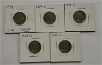 (5) Buffalo Nickels