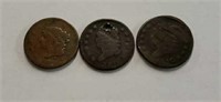 (3) U.S Large One Cent Coins