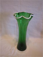Vintage Green with White Crest Vase 11&1/4"