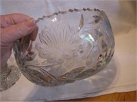 Large Ornate Heavy Crystal Bowl 9&1/2"x4&3/4"