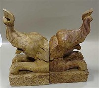 10" Carved Wood Elephant Book Ends
