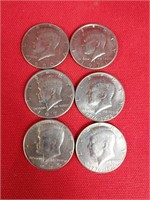 Six Kennedy Half Dollars