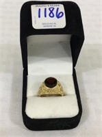 Men's 14 K Gold Ring w/ Dark Amber Stone