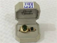 Lot of 2-10 K Gold Rings w/ Green stones