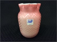 Pink Cased Glass Ruffled Edge Vase w/
