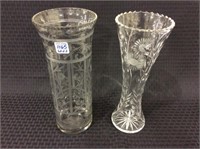 Lot of 2 Etched Glass & Lead Crystal Vases
