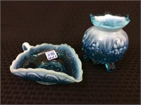 Lot of 2 Blue Opalescent Glassware PIeces