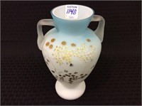 Blue Dbl Handled Vase w/ Floral Paint