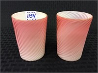 Lot of 2 Matching Pink Cased Glass Tumblers-