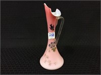 Pink Cased Glass Pitcher w/ Handle & Painted