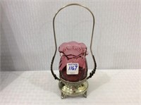 Sm. Cranberry Swirl Jar in Silver Holder