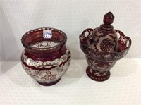 Lot of 2 Red Etched Pigeon Blood Ornate