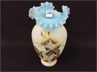 Ornate Blue Ruffled Edge Vase w/
