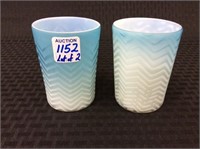 Lot of 2 Matching Blue Cased Glass Tumblers-