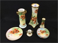 Lot of 6 Hand Painted Floral Dishware Pieces
