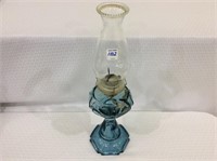 Blue Glass Pedestal Kerosene Lamp w/ Heart Design