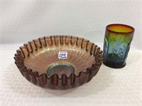 Lot of 2 Including Carnival Glass Bowl w/ Stardust