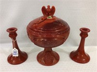 Lot of 3 Fenton Red Slag Glass Pieces Including