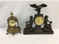 Lot of 2 Clocks Including Victorian Brass Wind Up