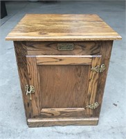 Ice Chest Styled Oak End Table/Cabinet