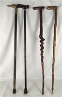 4 Wooden and Metal Walking Canes