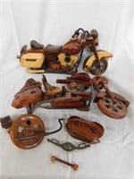 Two motorcycles of various shades of wood, 13",