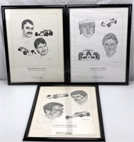 3pc Framed Indy Car Driver Posters