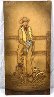 Hand Carved Leather Portrait: Cowboy