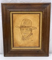 Hand Tooled Portrait Of John Wayne In Leather