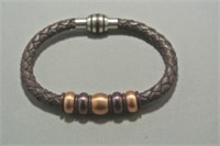 Brown Leather Men's Bracelet with Beads